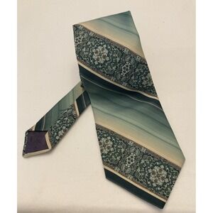 Montgomery Ward Vintage Men's Necktie Tie Polyester Green Beige Striped & Print